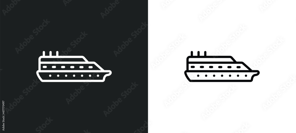 Aufkleber ferry facing right line icon in white and black colors. ferry facing right flat vector icon from fer