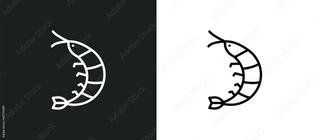 Aufkleber prawn facing left line icon in white and black colors. prawn facing left flat vector icon from prawn
