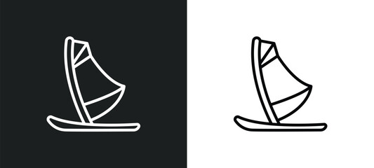 windsurf board line icon in white and black colors. windsurf board flat vector icon from windsurf board collection for web, mobile apps and ui.