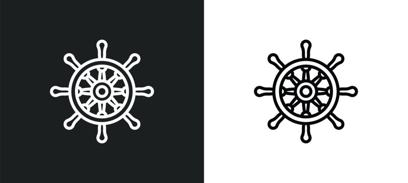 boat steering wheel line icon in white and black colors. boat steering wheel flat vector icon from boat steering wheel collection for web, mobile apps and ui.