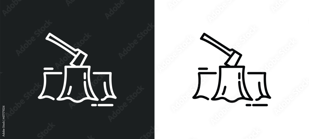 Poster deforestation line icon in white and black colors. deforestation flat vector icon from deforestation