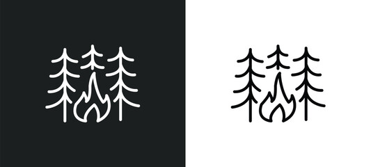 forest fire line icon in white and black colors. forest fire flat vector icon from forest fire collection for web, mobile apps and ui.