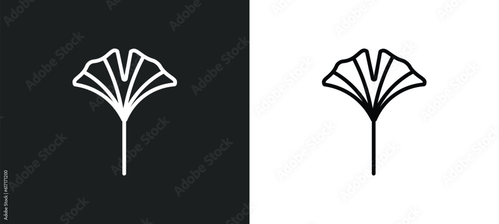 Poster ginkgo line icon in white and black colors. ginkgo flat vector icon from ginkgo collection for web, 