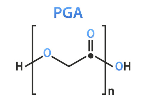 Polyglycolide (PGA) biodegradable polymer. It is a biodegradable, thermoplastic polymer. Used in absorbable sutures. Skeletal formula. Vector illustration