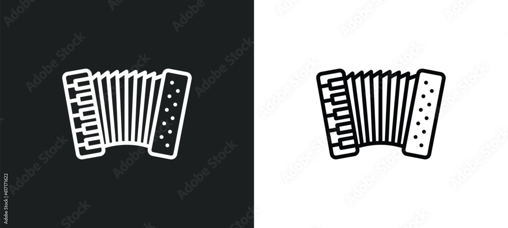 Poster accordion line icon in white and black colors. accordion flat vector icon from accordion collection 