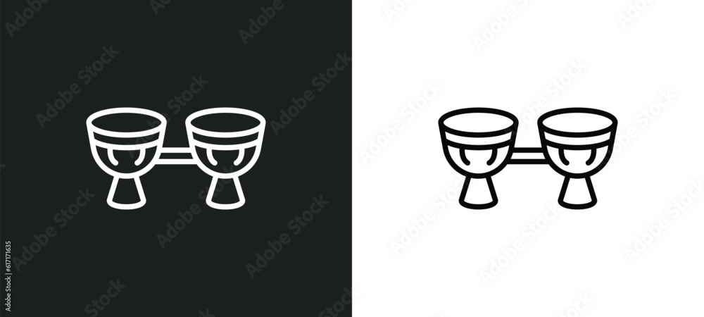 Poster bongo line icon in white and black colors. bongo flat vector icon from bongo collection for web, mob