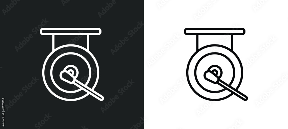 Poster gong line icon in white and black colors. gong flat vector icon from gong collection for web, mobile