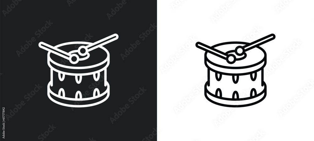 Poster drum line icon in white and black colors. drum flat vector icon from drum collection for web, mobile