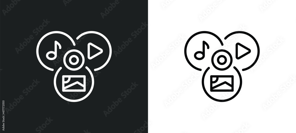 Poster multimedia line icon in white and black colors. multimedia flat vector icon from multimedia collecti