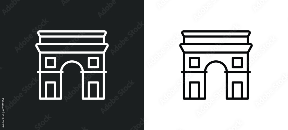 Poster arc of triomphe line icon in white and black colors. arc of triomphe flat vector icon from arc of tr