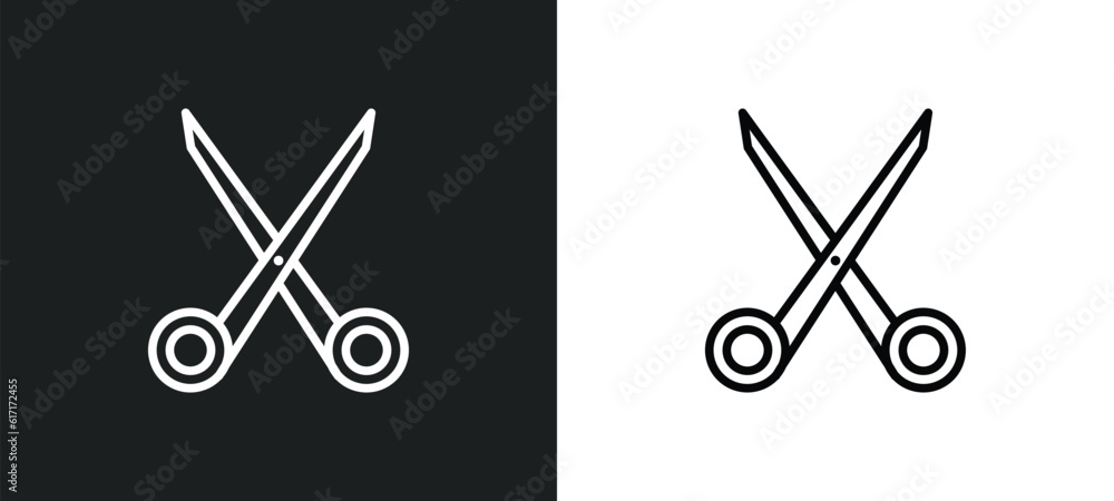 Poster scissor line icon in white and black colors. scissor flat vector icon from scissor collection for we