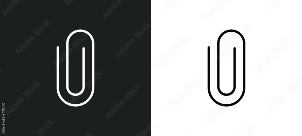Poster paperclip attachment line icon in white and black colors. paperclip attachment flat vector icon from