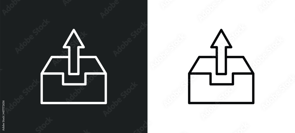 Poster outbox line icon in white and black colors. outbox flat vector icon from outbox collection for web, 