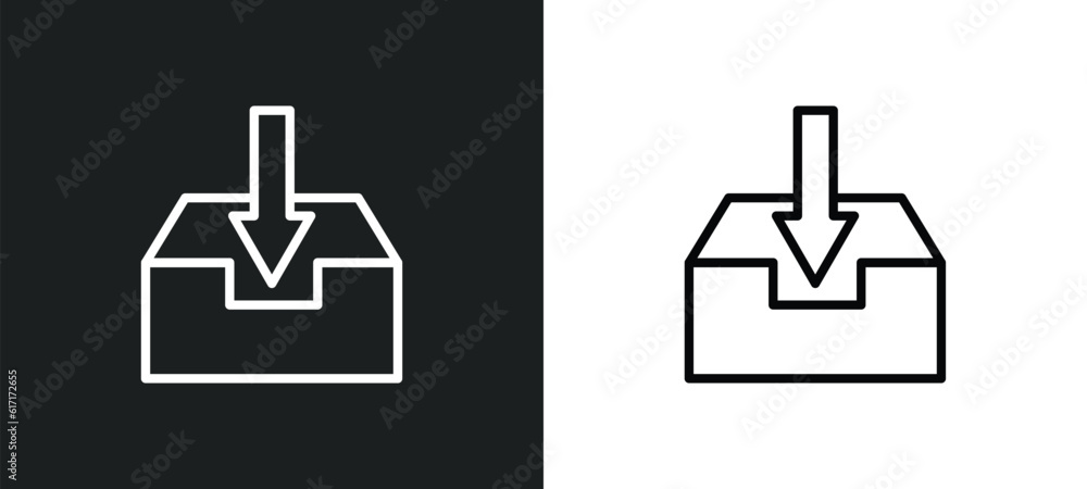 Poster inbox line icon in white and black colors. inbox flat vector icon from inbox collection for web, mob