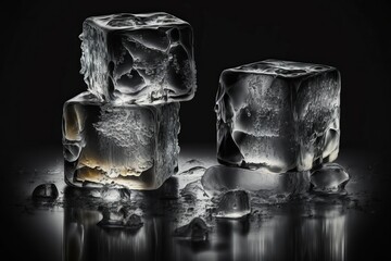 Ice cubes on a black background generated by AI