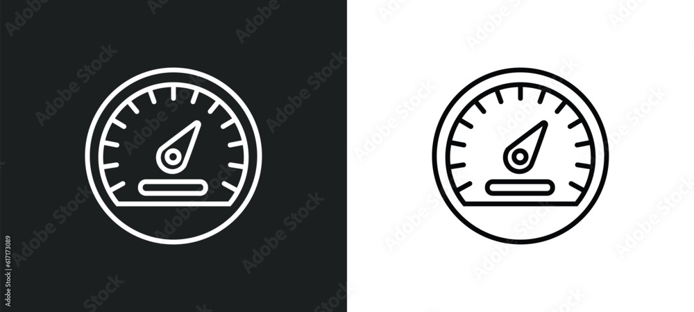 Poster car speedometer line icon in white and black colors. car speedometer flat vector icon from car speed