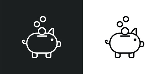 pig bank line icon in white and black colors. pig bank flat vector icon from pig bank collection for web, mobile apps and ui.