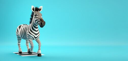 3d zebra animal walking over zebra crosswalk. Empty Copy Space for text. Generative AI. - obrazy, fototapety, plakaty