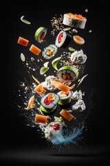 Sushi on a black background generated by AI
