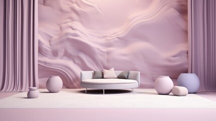 Modern pink living room with sofa and abstract Background. AI generated