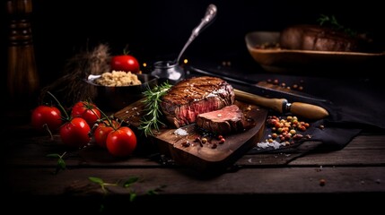 Fototapeta na wymiar Essen - Steak (medium rare) mit Tomaten