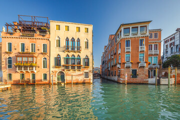Fototapeta na wymiar The Grand Canal in Venice at a beautiful sunny morning, Italy, Europe.
