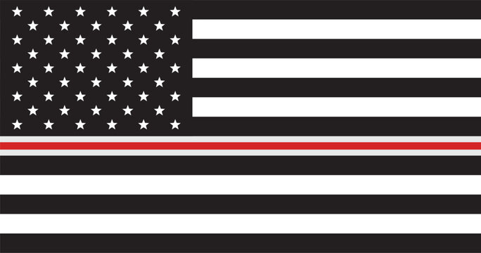 Registered Nurses US flag. Black and white US Flag with red line.