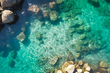 Fototapeta premium Aerial view of sea waves and fantastic Rocky coast, Montenegro, top view, generative ai