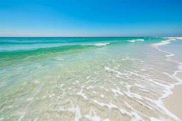 Fototapeta na wymiar Sugar white sand beach in Florida in a hot summer days, generative ai