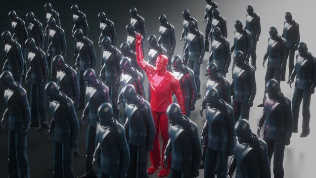 the concept of a man against the crowd and someone else's opinion, leadership concept 3d render