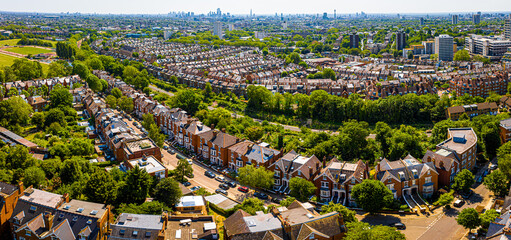 Aerial view of Belsize Park, a residential area of Hampstead in the London Borough of Camden,...