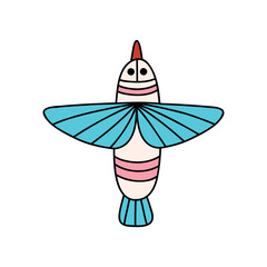 Cute tribal bright bird, Modern flat illustration in a trendy doodle style