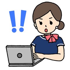 パソコン作業をする受付の女性が驚いている
