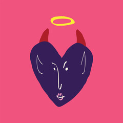 Horned quirky strange clockwork heart with a creepy face