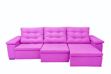 sofa, long soft comfortable pink chair isolated on white background