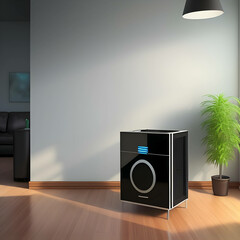 air purifier a living room, air cleaner removing fine dust in house. protect PM 2.5 dust and air pollution concept