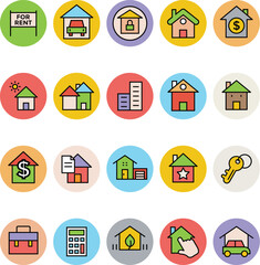 Real Estate Flat Circular Icons


