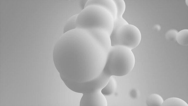 3d Abstract Bright White Metaballs. Converging White Balls