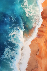 Fototapeta premium Top - down aerial view of a deserted Beach. AI generative