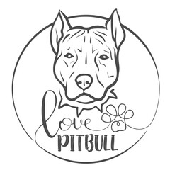 Love pitbull - black and white vector logo
