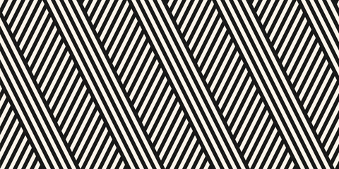 Vector geometric line seamless pattern. Black and white texture with diagonal stripes, lines, chevron. Simple abstract background. Modern sport style linear ornament. Repeat monochrome geo design