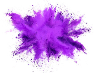 bright purple lilac holi paint color powder festival explosion burst isolated white background. industrial print concept background