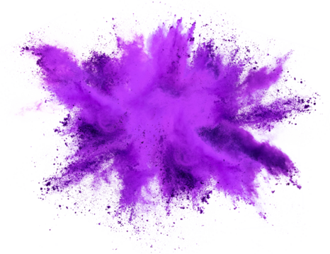 bright purple lilac holi paint color powder festival explosion burst isolated white background. industrial print concept background