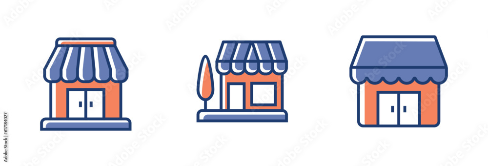 Poster online market store building icon vector e-commerce shop marketplace symbol illustration for busines