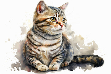 Generative AI. Tabby cat, watercolor illustration isolated on white background - Powered by Adobe