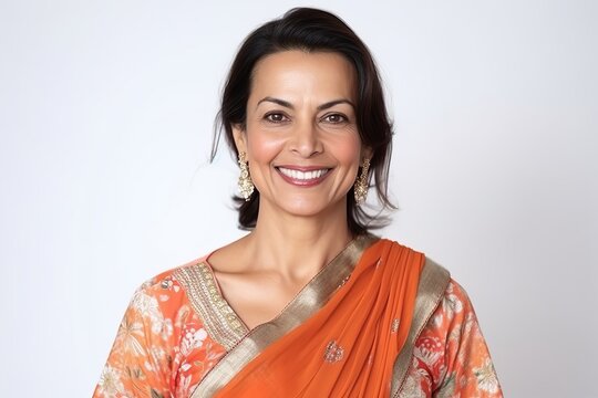 Portrait of a beautiful middle-aged Indian woman wearing sari