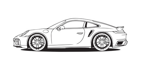 car isolated on white. car in one line. vector black and white illustration. coloring. sketch. transport.