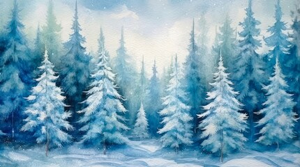 Winter landscape with snow covered pines. Generative AI.