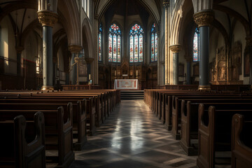 classic church interior front view ,generative ai