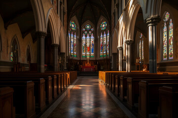 classic church interior front view ,generative ai